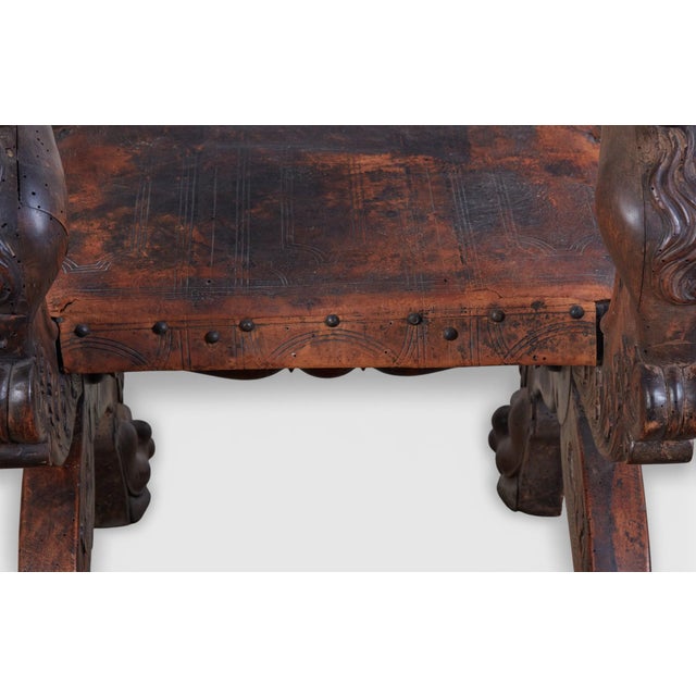 Monumental 19th-Century Renaissance Revival Carved Walnut Folding Stool For Sale - Image 11 of 13