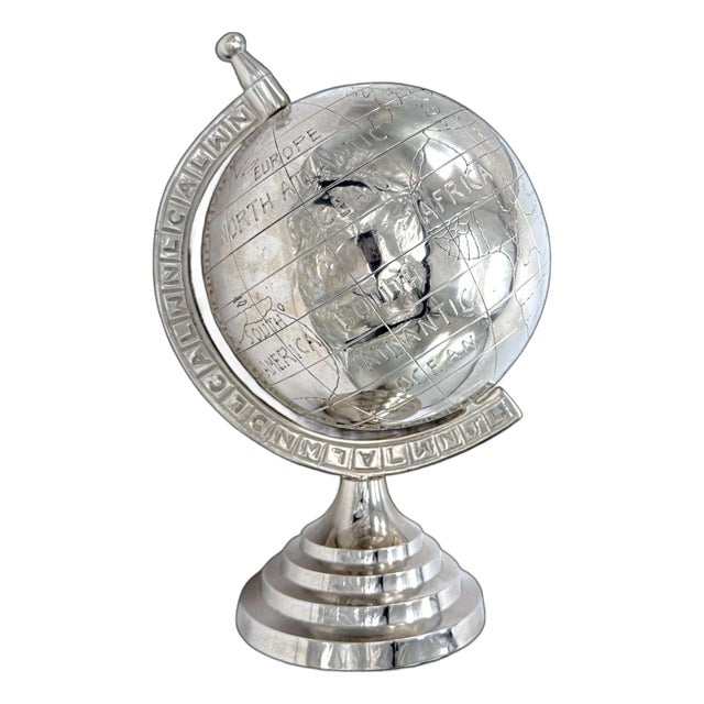 Vintage Metal Globe on Rotating Axis For Sale