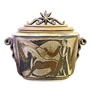 Early 20th Century Covered Vase, Circus Scenes, Gunnar Nylund for Rorstrand. For Sale