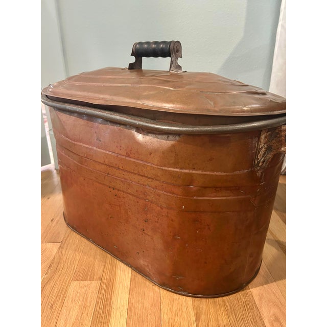 Antique Early 1900’s Large Copper Laundry Wash Boiler With Lid & Wood Handles For Sale In New Orleans - Image 6 of 12