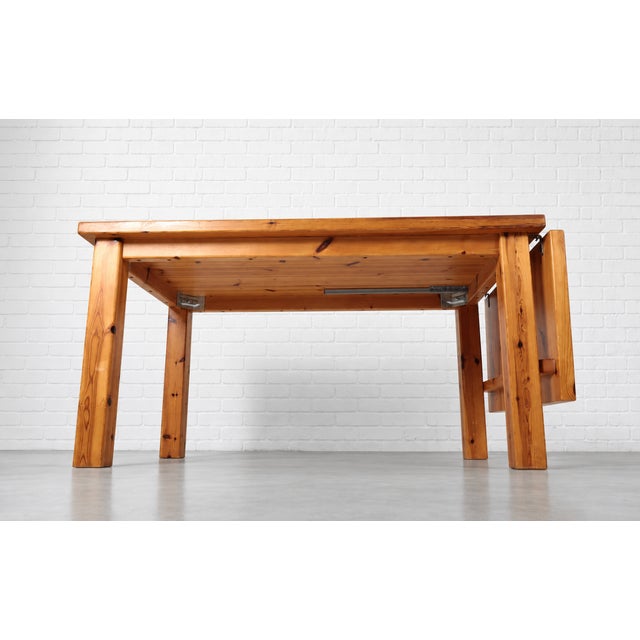 Mid Century Modern Scandinavian Solid Pine Dining Table + Drop Leaf Expandable, C. 1970's For Sale In New York - Image 6 of 16
