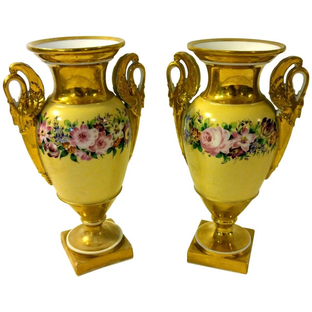 19th century Old Paris Porcelain Urn with Swan Handles - A Pair For Sale - Image 11 of 11