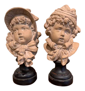 19th Century French Terracotta Busts of Children Signed E. Guillemin - a Pair