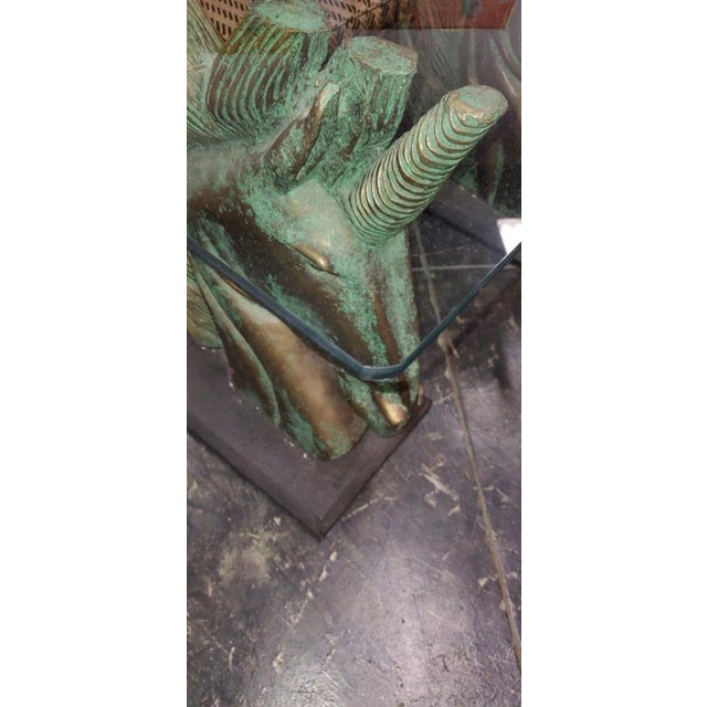 1960s Mid-Century Brutalist Unicorn Horse Head Bases With Original Glass Top Dining Table For Sale - Image 9 of 13