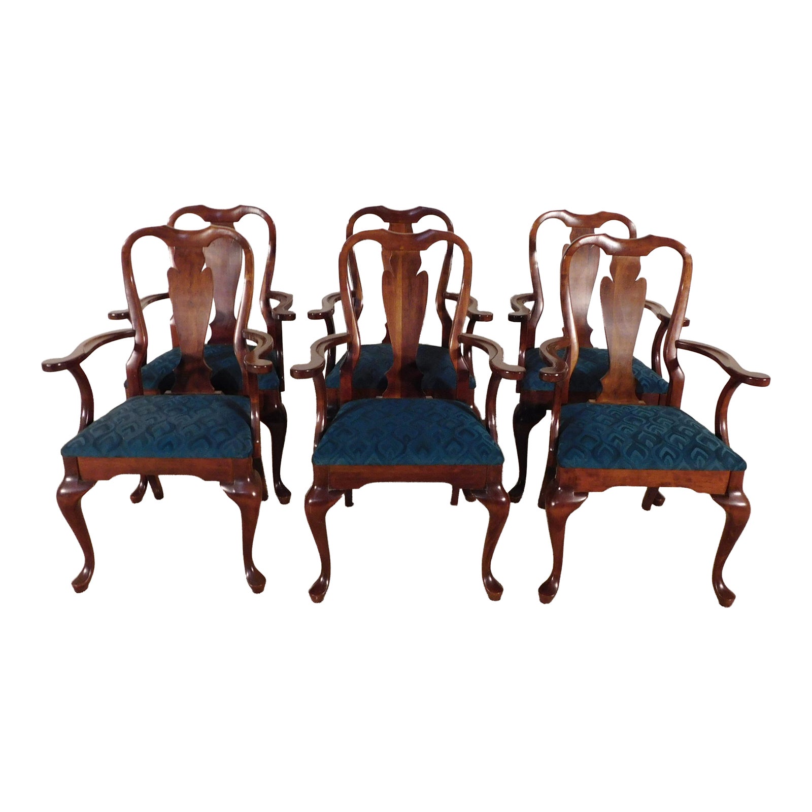 Set of 6 Bench Made 1960s Solid Cherry Queen Anne Arm Chairs Chairish