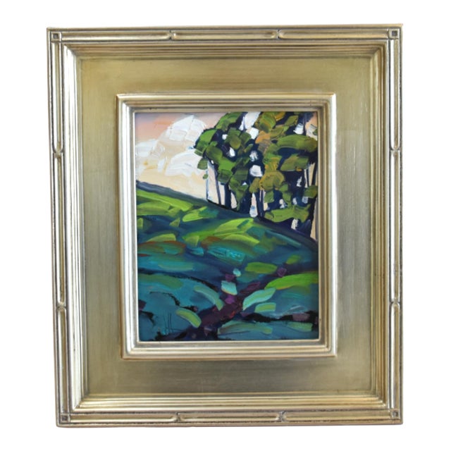 Original William Hawkins Mountain Landscape Oil Painting Including the Antiqued Silver Wood Frame For Sale