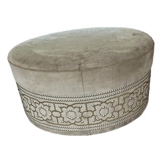 Marge Carson Custom Oversized Round Suede Cocktail Ottoman For Sale