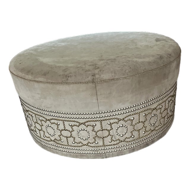 Marge Carson Custom Oversized Round Suede Cocktail Ottoman For Sale