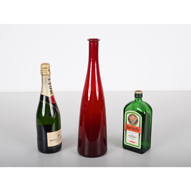 Mid-Century Modern Smoked Ruby Red Blown Murano Glass Bottle, Italy, 1970s For Sale - Image 16 of 18