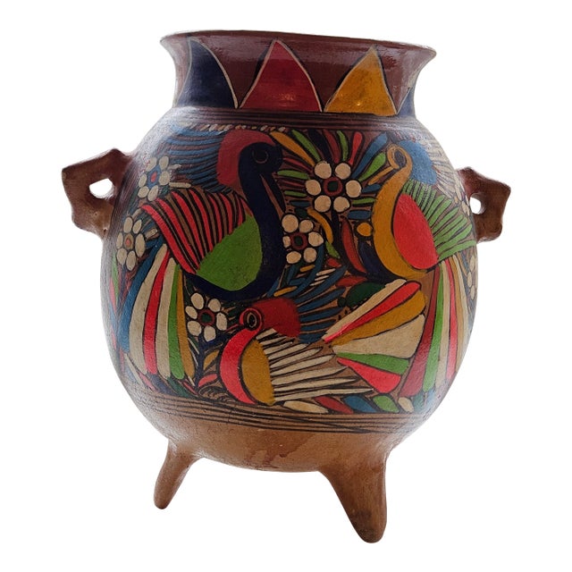 Mid 20th Century Mexican Talavera Pottery Footed Planter For Sale