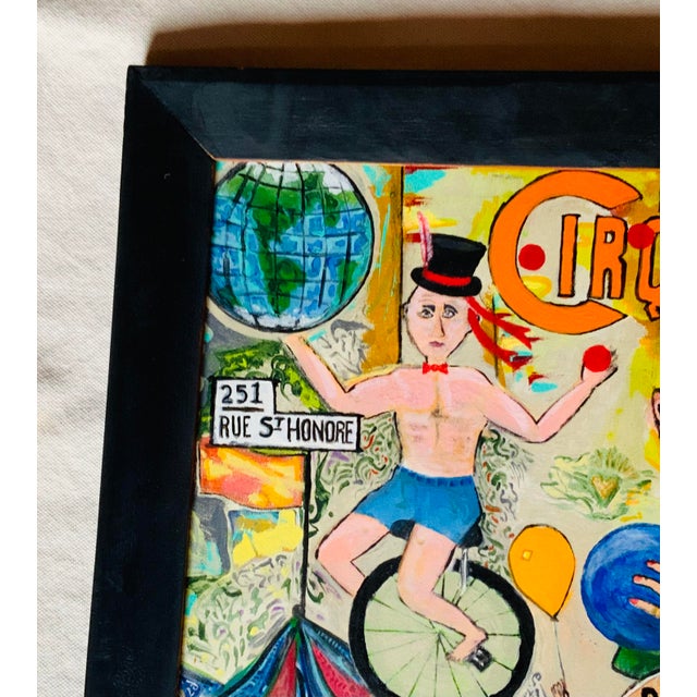 1980s 1980s Outsider Art Oil Painting by Drew - Whimsical French Carnival Scene For Sale - Image 5 of 12