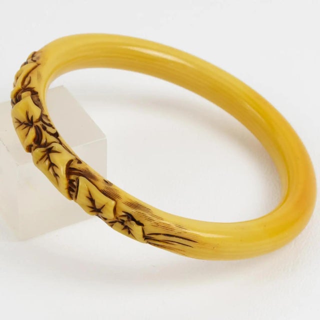 Plastic Art Deco Celluloid Bracelet Bangle with Carved Ivy Leaves For Sale - Image 7 of 8