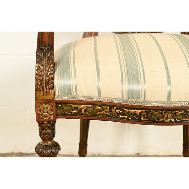 Karges Style French Regency Louis XVI Carved Mahogany and Gold Gilt Dining Chairs, Set of Eight For Sale - Image 9 of 14