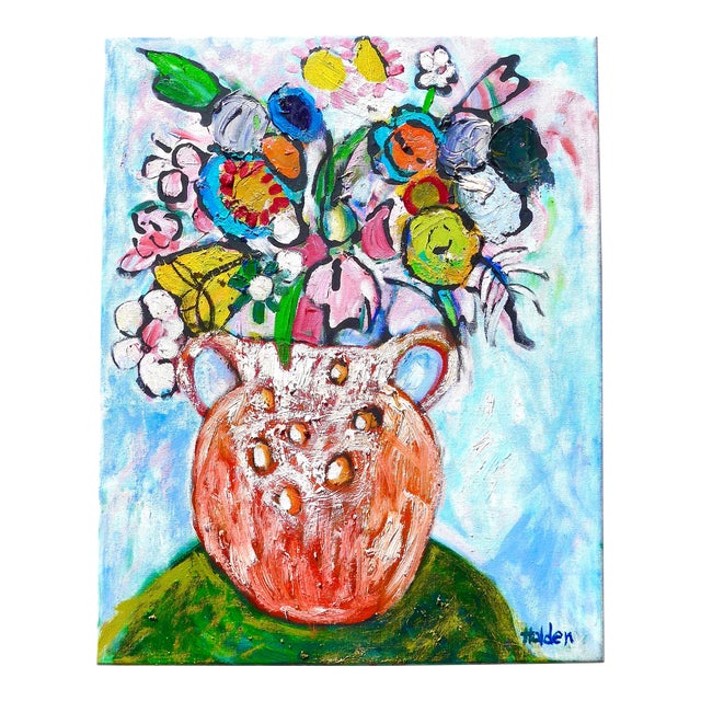 “Terra Cotta Vase With Flowers” - Oil on Canvas Painting For Sale