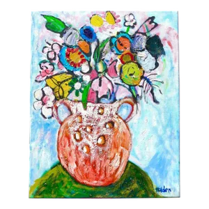 “Terra Cotta Vase With Flowers” - Oil on Canvas Painting
