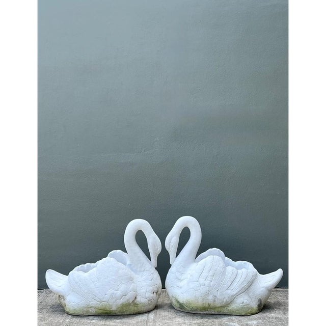 Mid-Century Modern Vintage Cast Concrete Swan Planters - Pair For Sale - Image 3 of 12