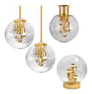 Space Age Brass and Blown Glass Fixtures, 1970s, Set of 4
