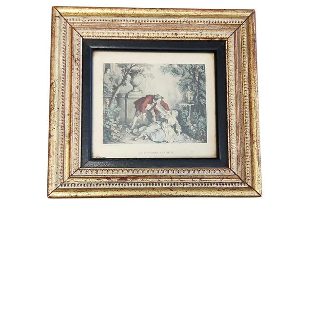 1950s Vintage Pair Nicolas Lancret Framed Watercolor Prints For Sale - Image 5 of 7