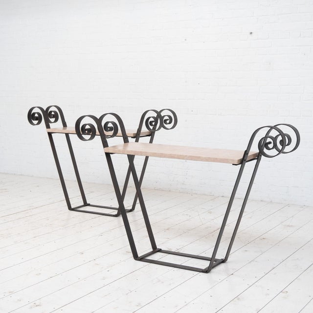 1 or 2 Art Deco consoles - 1920 Marble tops Riveted metal legs. Top height: 79 cm