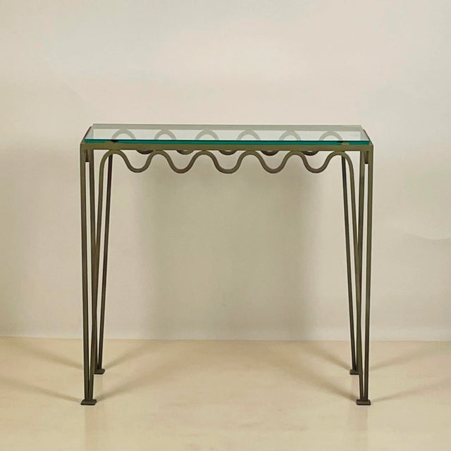 Modern Verdigris 'Meandre' and Glass Consoles by Design Frères - a Pair For Sale - Image 3 of 7