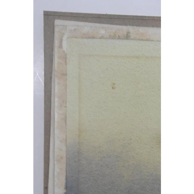 Circa 1930s Japanese Foggy Lake With Lantern Watercolor Painting For Sale - Image 4 of 6