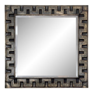 Mid Century Hammered Tin Greek Key Wall Mirror For Sale