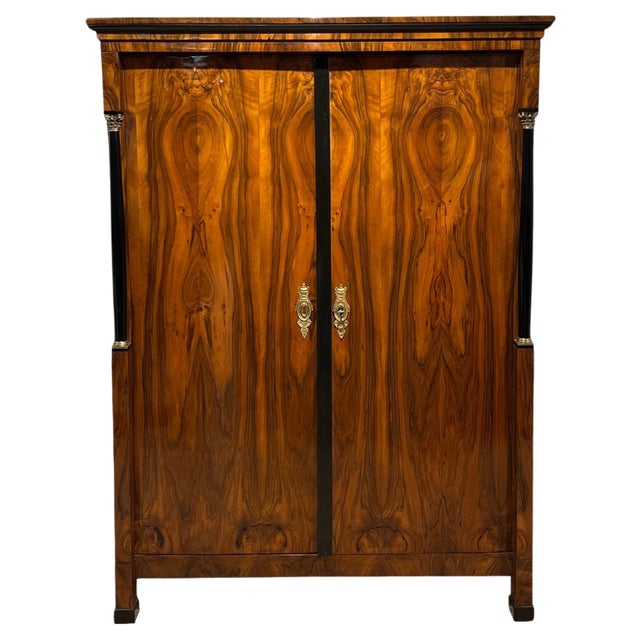 Empire Armoire in Walnut Veneer & Brass, Vienna, 1815 For Sale