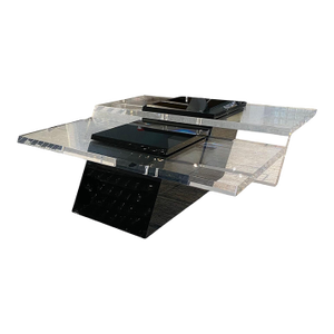 1970s Mid-Century Modernist Black & Clear Lucite Two-Level Rectilinear Cocktail Table