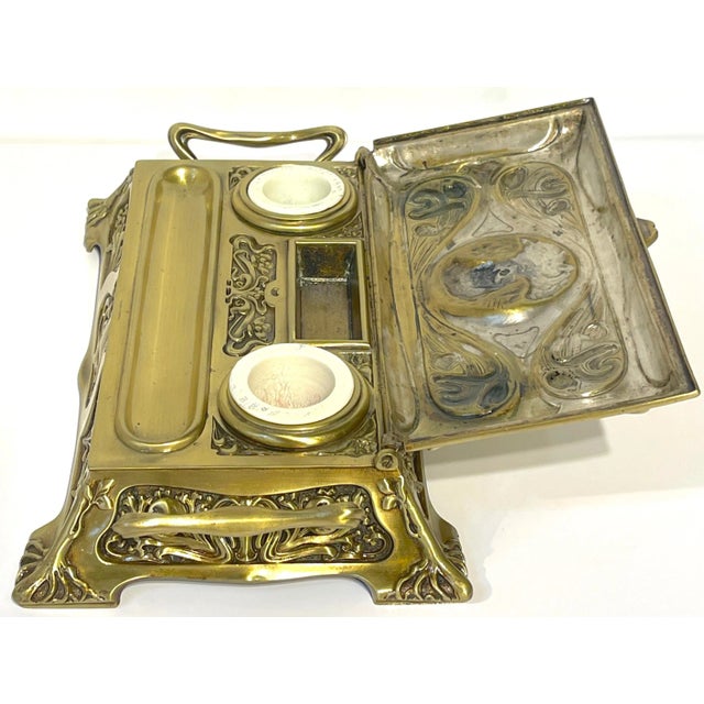 Gilt Art Nouveau Portrait Casket Double Inkwell WMF (Attrib.) For Sale - Image 4 of 12