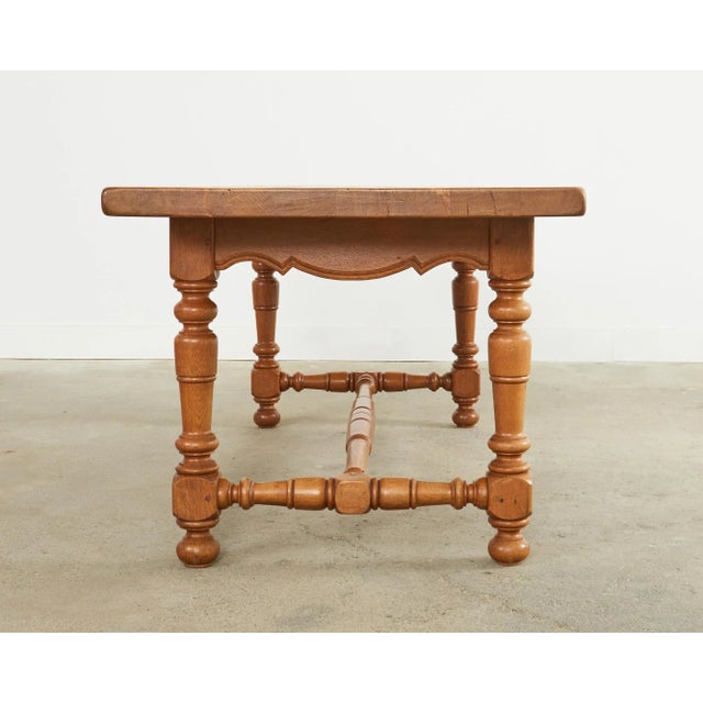 Country French Provincial Oak Farmhouse Trestle Dining Table For Sale In Sacramento - Image 6 of 13