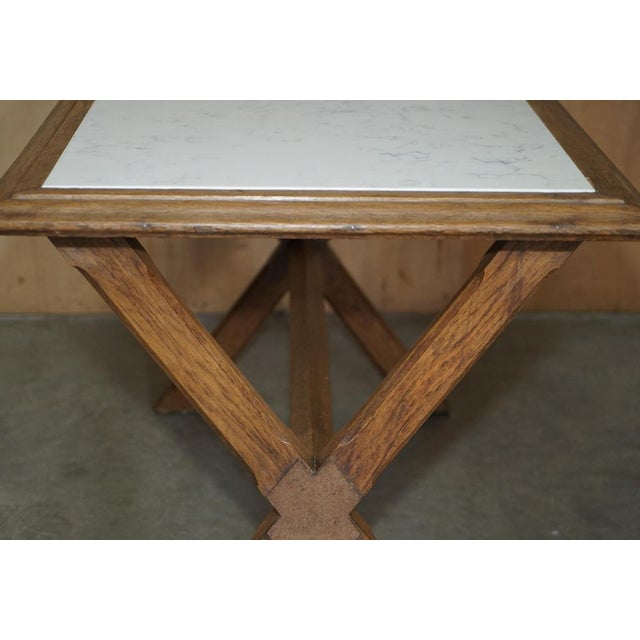 Antique Victorian Oak X Frame Dining Table with Marble Top, 1870s For Sale - Image 13 of 18