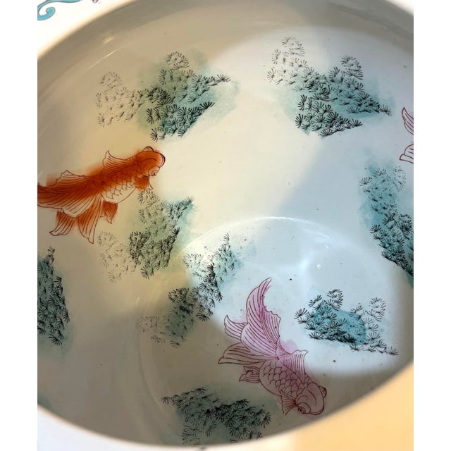 Asian Black/Pink Ceramic Asian Koi Fish / Bird Planter For Sale - Image 3 of 6