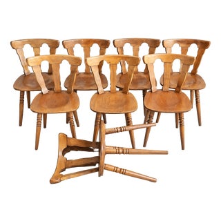 Rustic Bistro Chairs in Honey Beech, 1950s, Set of 9 For Sale