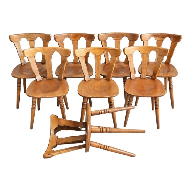 Rustic Bistro Chairs in Honey Beech, 1950s, Set of 9 For Sale