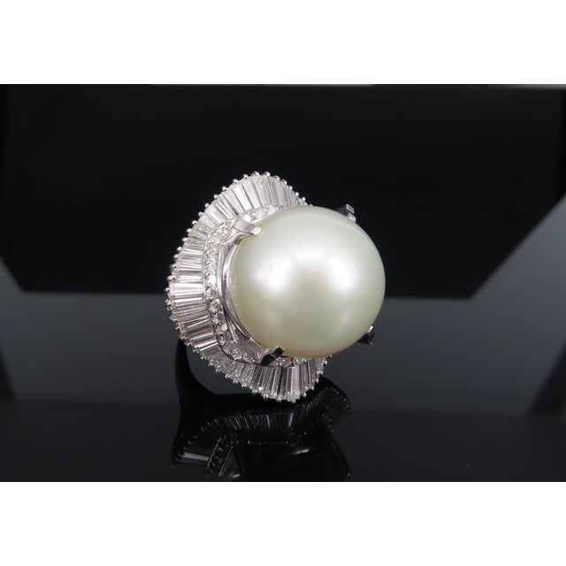 Late 20th Century Rare 18mm South Seas Pearl & 3.63ct Diamond Platinum Ring, 32gr Size 5.75 For Sale - Image 16 of 18