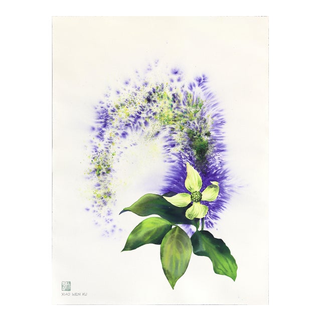 Dogwood Flower - Dramatic Abstract Purple Botanical Floral Still Life Painting Original Artwork by Xiao Wen Xu For Sale