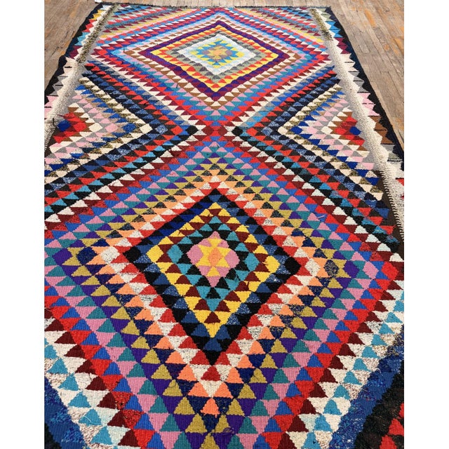 1940s Diamond Multicolor Turkish Decorative Flaweave Wool Kilim 6' 6" X 11' Rug For Sale - Image 4 of 5