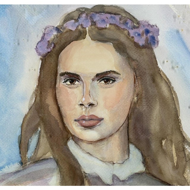 1970s 1979 Signed Steve LeBailly Original Watercolor – "Lady in Lavender" Figurative Portrait For Sale - Image 5 of 13