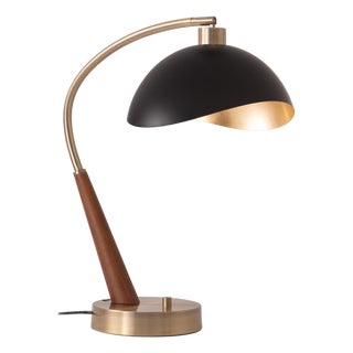 Luna Bella Boomerang Table Lamp - Dark Walnut/Weathered Brass, Matte Black/Gold Shade, Steel Base, 32" Tall For Sale