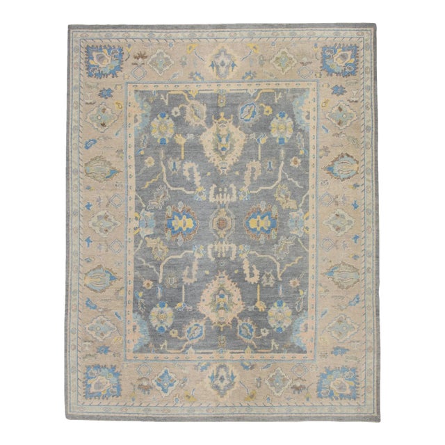 Gray Multicolor Handwoven Turkish Oushak Rug 7'11" X 9'11" For Sale