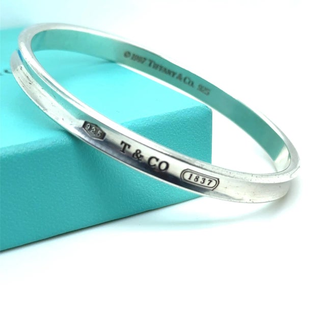 Metal Tiffany & Co. 1837 Narrow Sterling Silver Bracelet 34.15g For Sale - Image 7 of 7