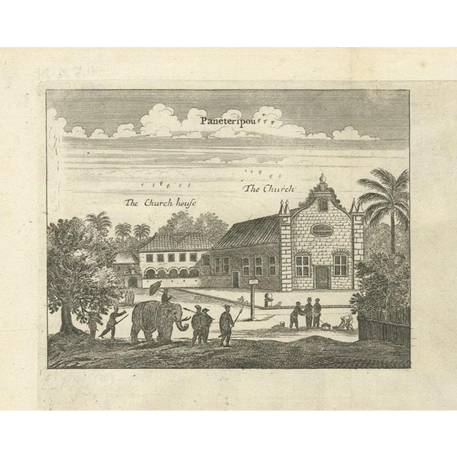 Antique print titled 'Paneteripou, Manipay, Changane, Vanarpone'. Antique print with four views of the churches of...