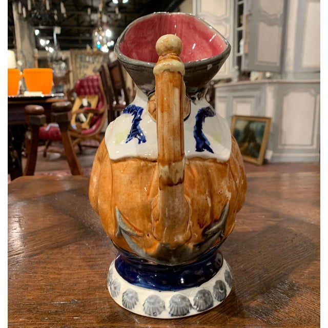 Ceramic 19th Century Belgian Nimy-Lès-Mons Barbotine Sailor Pitcher For Sale - Image 7 of 13