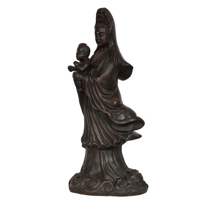 Ceramic 1950s Vintage Chinese Carved Purple Clay Kwan Yin Statuary For Sale - Image 7 of 11