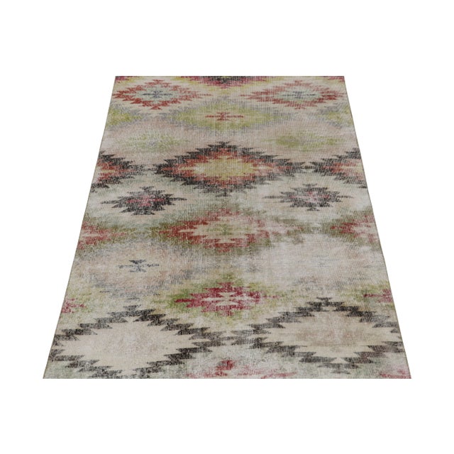 Tribal 1960s Vintage Turkish Rug in White With Colorful Geometric Patterns, Distressed For Sale - Image 3 of 7