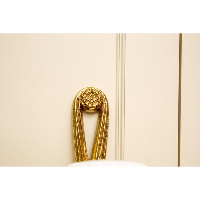 Traditional Vintage Louis XVI Neoclassical Revival Style Bronze Three-Light Wall Sconces—A Pair For Sale - Image 3 of 8