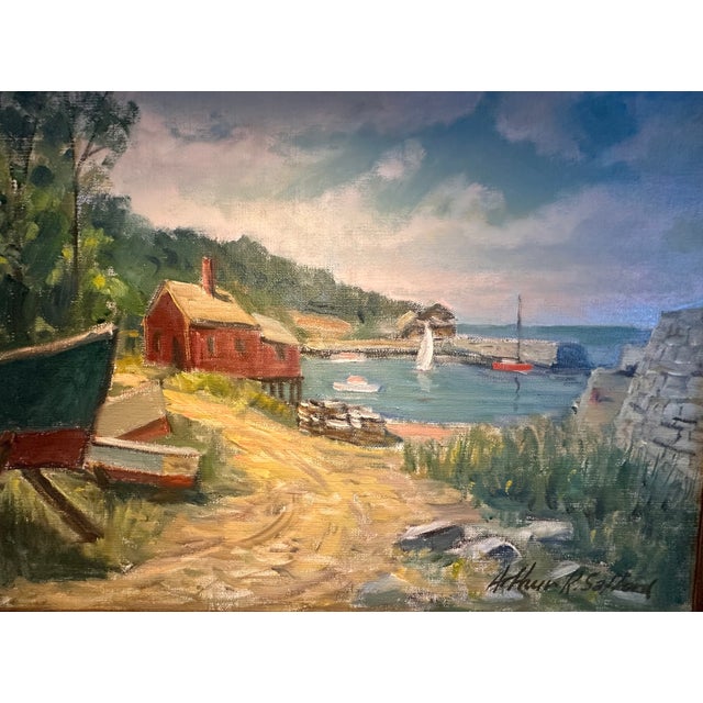 1960s Arthur R. Safford Original Oil Painting of New England Coastal Harbor, Gloucester, Massachusetts For Sale - Image 17 of 18