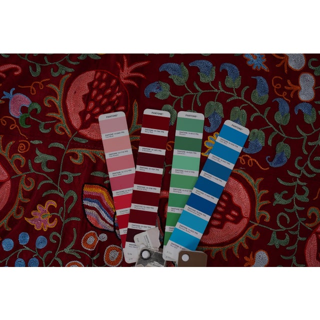 Red Uzbek Suzani Textile – Pomegranate & Bird Motif Wall Hanging Decor 4'5'' X 6'6'' For Sale - Image 14 of 14