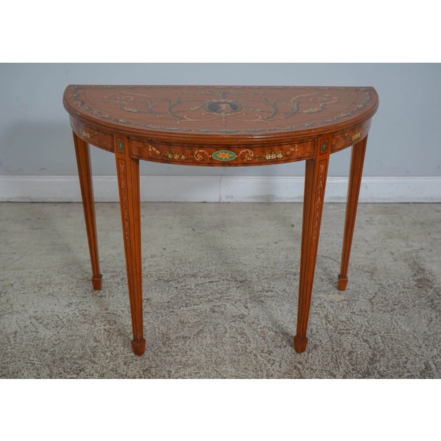 English Pair Vintage Adams Paint Decorated Satinwood Console Tables For Sale - Image 3 of 12