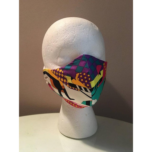 Green Handmade Hermes Steeple Chase Silk Scarf Face Mask For Sale - Image 8 of 9